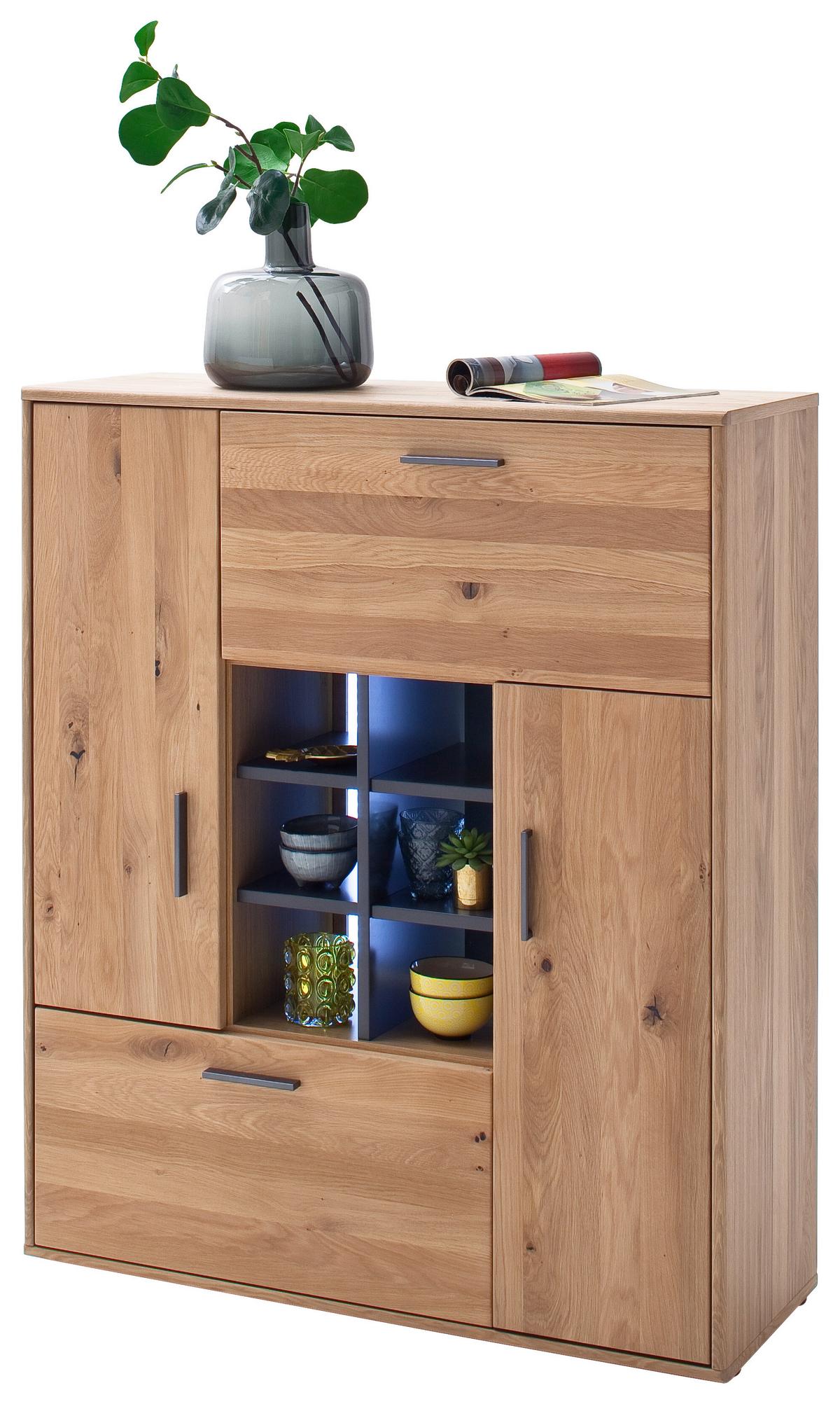 Highboard teilmassiv B: 104 cm Portland Anthrazit/Eichefarben - Eichefarben/Anthrazit, Design, Holz/Holzwerkstoff (104/123/37cm) - Livetastic