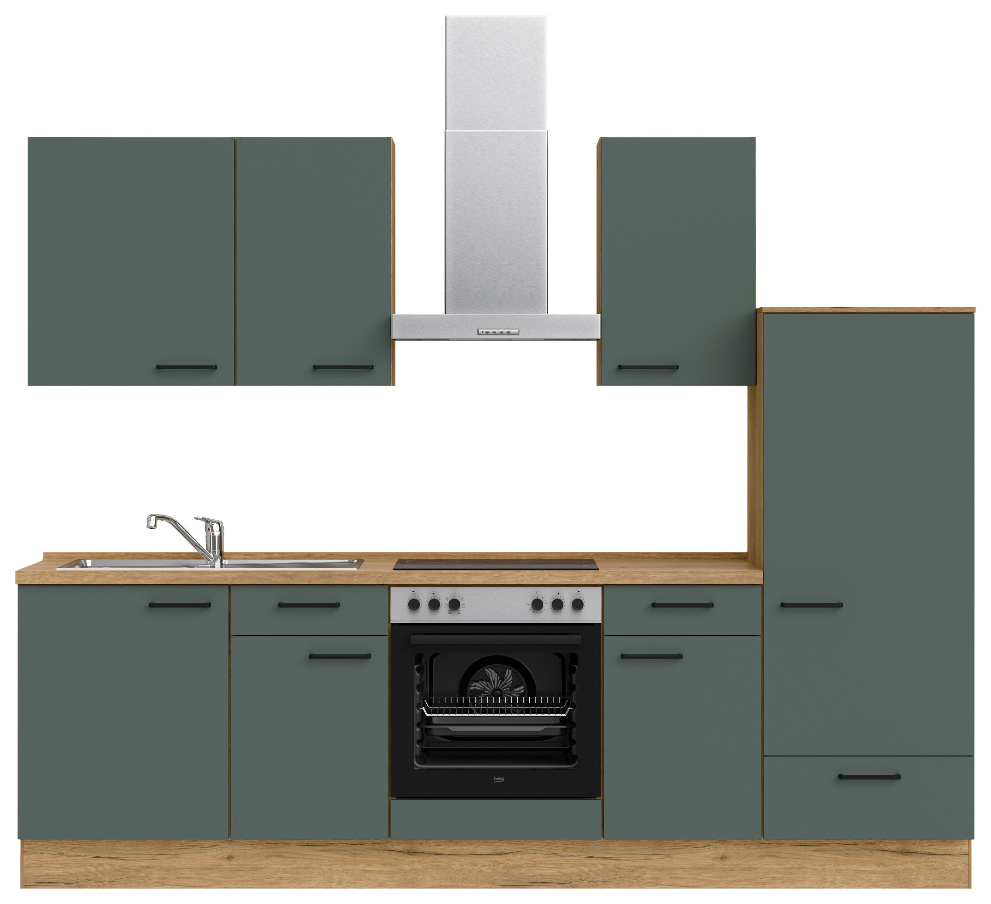 Küchenleerblock Easytouch Low-Line, L6 Rechts - Dunkelgrün/Eichefarben, MODERN, Holzwerkstoff (270cm) - Nobilia