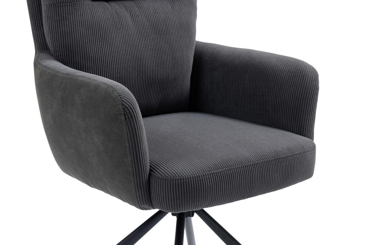 Armlehnstuhl Emely Anthrazit Sitzfl. 180° drehbar, B: 60cm - Anthrazit/Schwarz, KONVENTIONELL, Textil/Metall (60/95/67cm) - MID.YOU