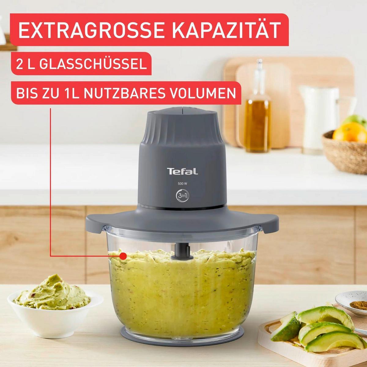 UNIVERSALZERKLEINERER 500W, 1000ml - Grau, Basics, Glas (21,7/18,4/25,4cm) - Tefal