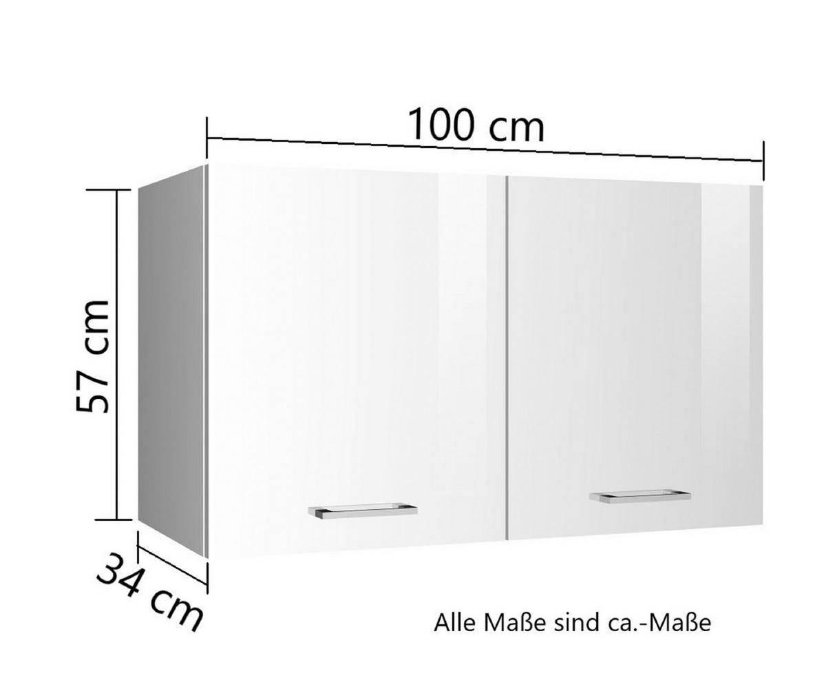 Küchenoberschrank Mailand Weiß B: 100 cm - Weiß Hochglanz/Weiß, MODERN, Holzwerkstoff (100/57/34cm) - Held
