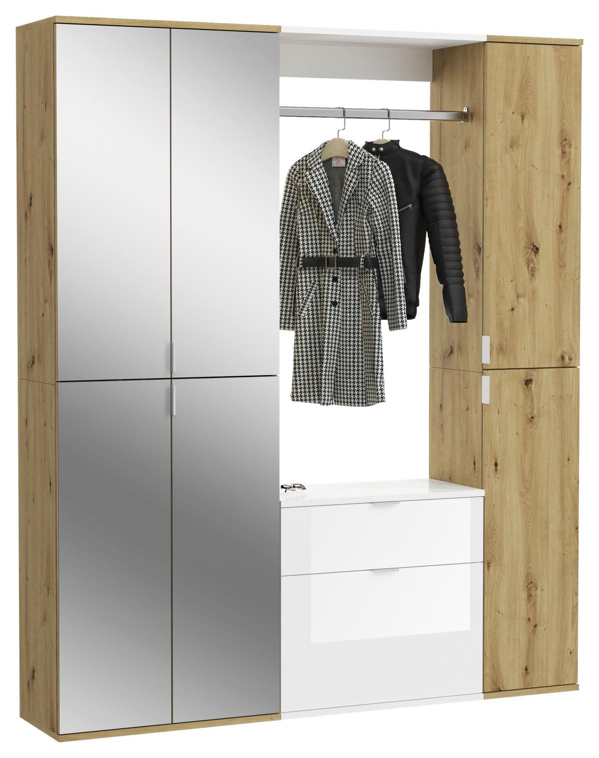Gardeobe Projekt X 3-teilig Weiß/eiche Artisan B: 152 Cm - Weiß Hochglanz, KONVENTIONELL, Glas/Holzwerkstoff (152/193/34cm) - MID.YOU