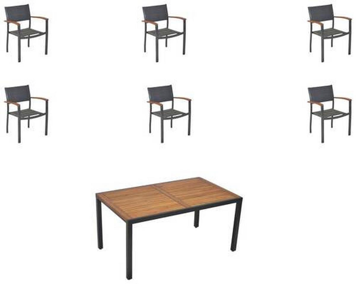 Gartenmöbel Set 7-tlg. Paxos Aluminium/akazie - Graphitfarben/Naturfarben, MODERN, Holz/Textil - Gardenson