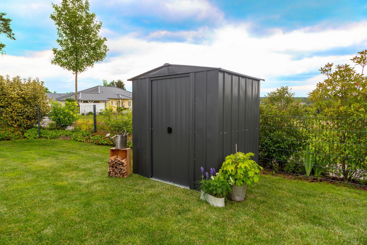 Gerätehaus mit Schiebetür 194x191x151 cm - Grau, Basics, Metall (194/191/151cm)