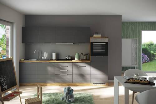Küchenzeile Florenz mit Geräten 300 cm Grau/Eichefarben - Eiche Wotan/Grau, Design, Holzwerkstoff (300cm) - Held