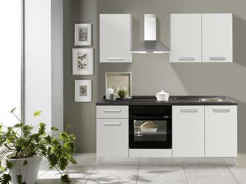 Küchenzeile Belluna mit Geräten 195 cm Weiß/Grau Modern - Alufarben/Weiß, Basics, Holzwerkstoff (195cm) - MID.YOU