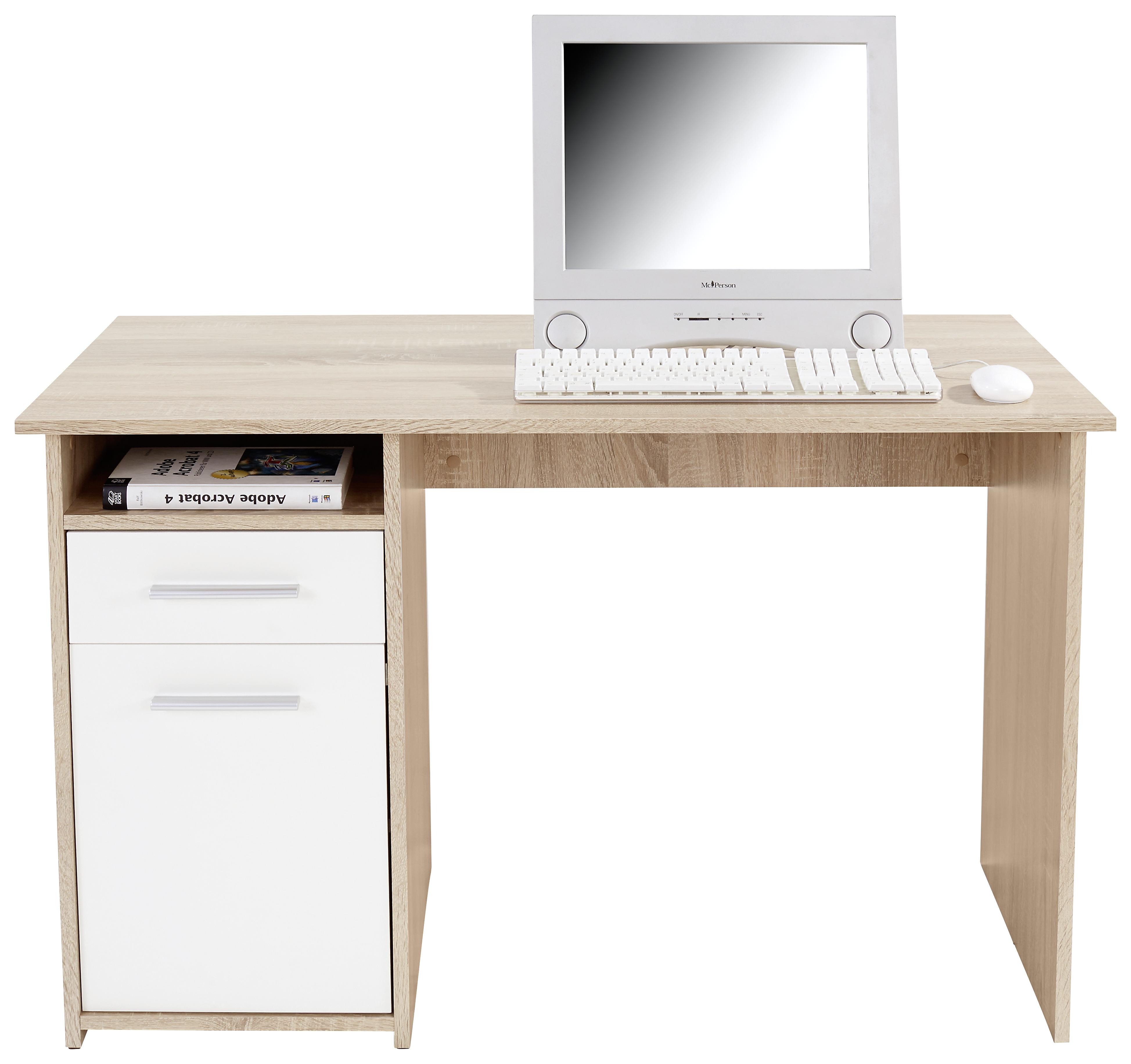 Schreibtisch mit Stauraum B 110 cm H 74cm Palermo, Eiche Dekor - Weiß/Sonoma Eiche, MODERN, Holzwerkstoff (110/74cm)