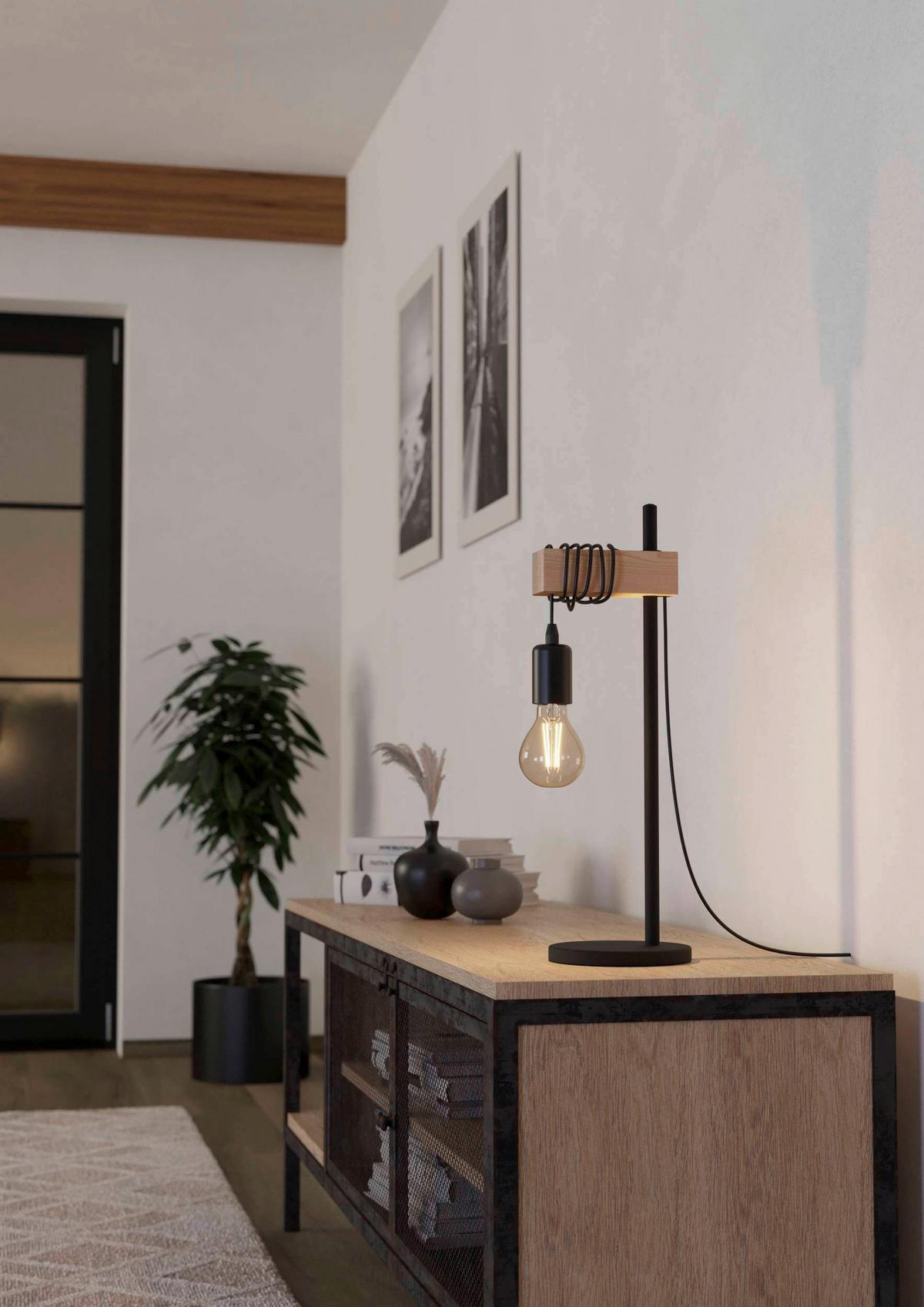 STOLNÍ LAMPA TOWNSHEND - černá/hnědá, Konvenční, kov/dřevo (15,5/50cm) - Eglo