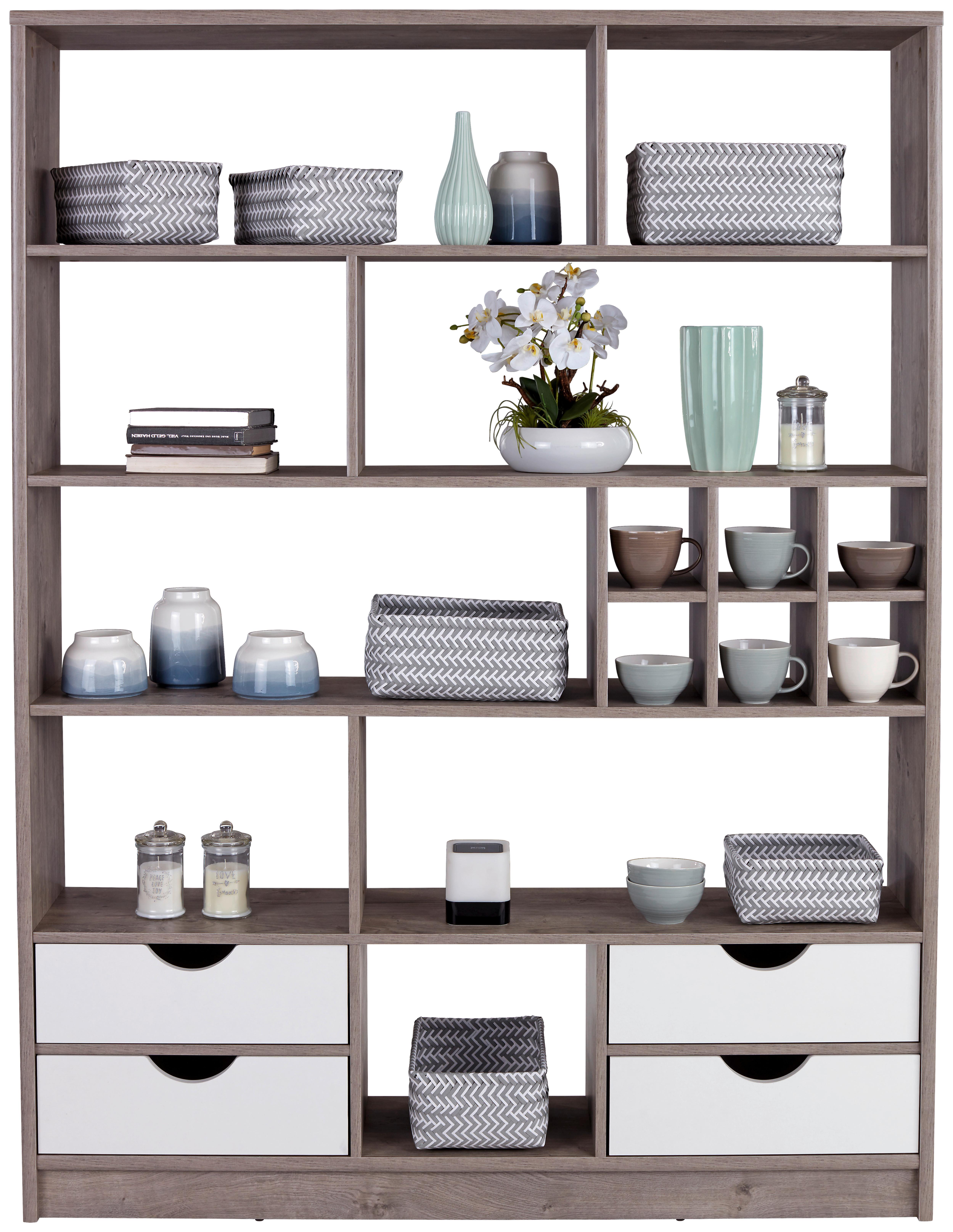 Regal Mit Laden Meggy B 140cm, Ribbeck Eiche Dekor - Eiche grau, MODERN, Holz (140/184/32cm)