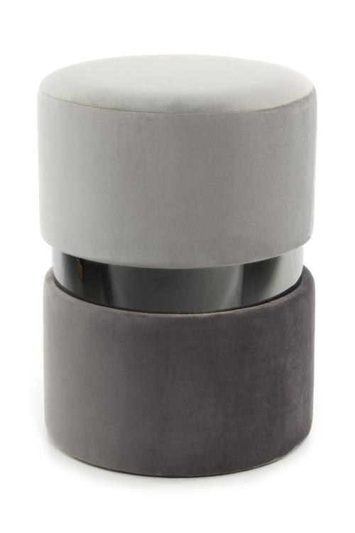 Hocker Pouf Samt Schwarz/Grau H: 46 cm - Dunkelgrau/Hellgrau, Basics, Holz/Holzwerkstoff (35/46/35cm) - Kayoom