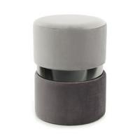Hocker Pouf Samt Schwarz/Grau H: 46 cm - Dunkelgrau/Hellgrau, Basics, Holz/Holzwerkstoff (35/46/35cm) - Kayoom