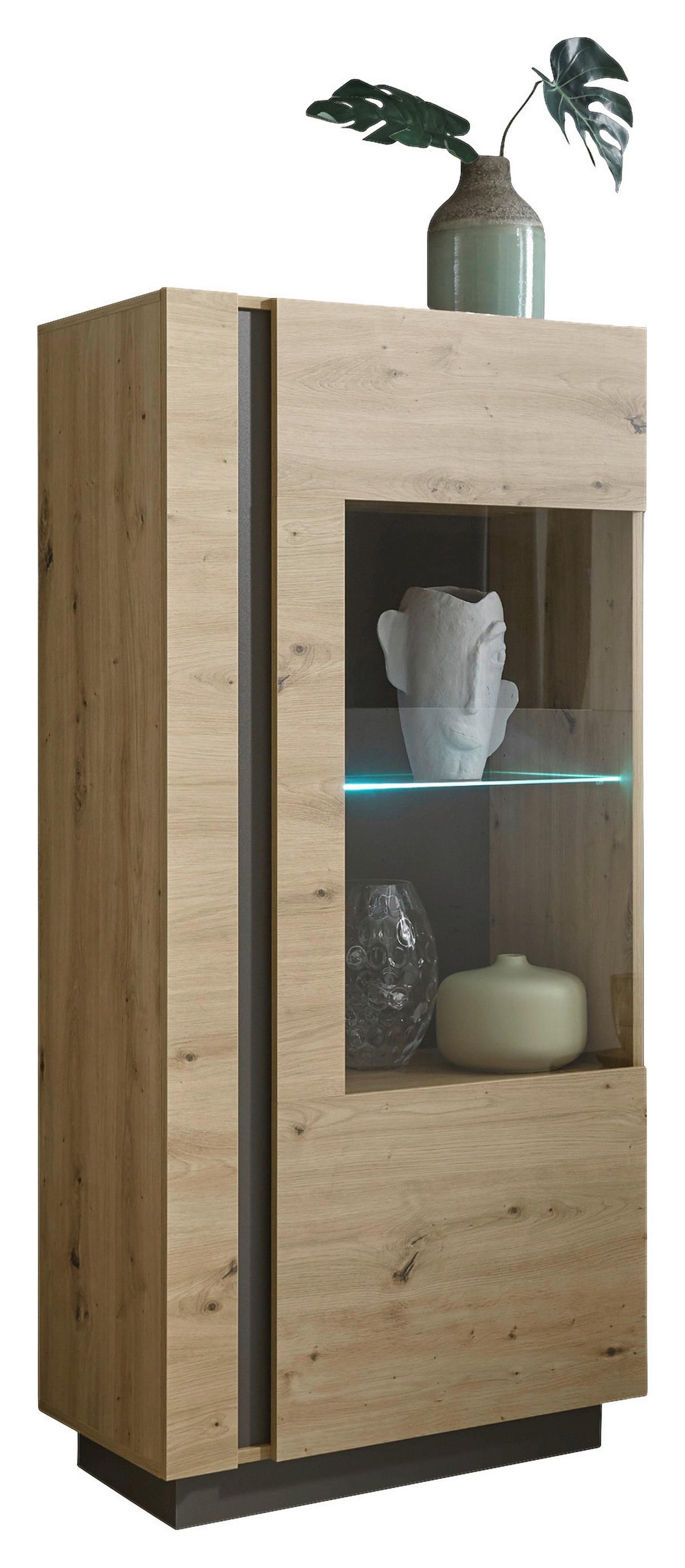 Vitrine Clair Grau/Eiche Dekor B: 72cm - Eiche Artisan/Grau, Design, Glas/Holzwerkstoff (72/154/40cm) - MID.YOU