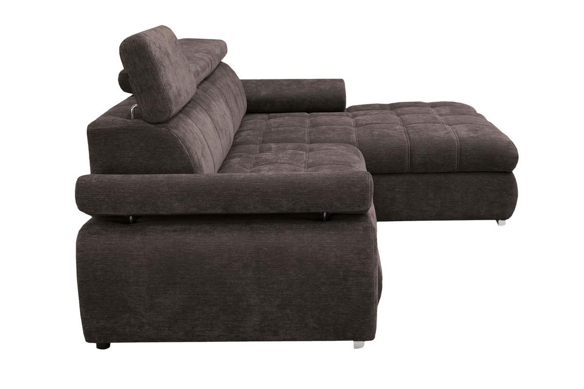 Rohová sedačka VEGAS, pravá, tmavě hnědá žinylka - tmavě hnědá/barvy stříbra, Design, dřevo/textil (294/173cm)