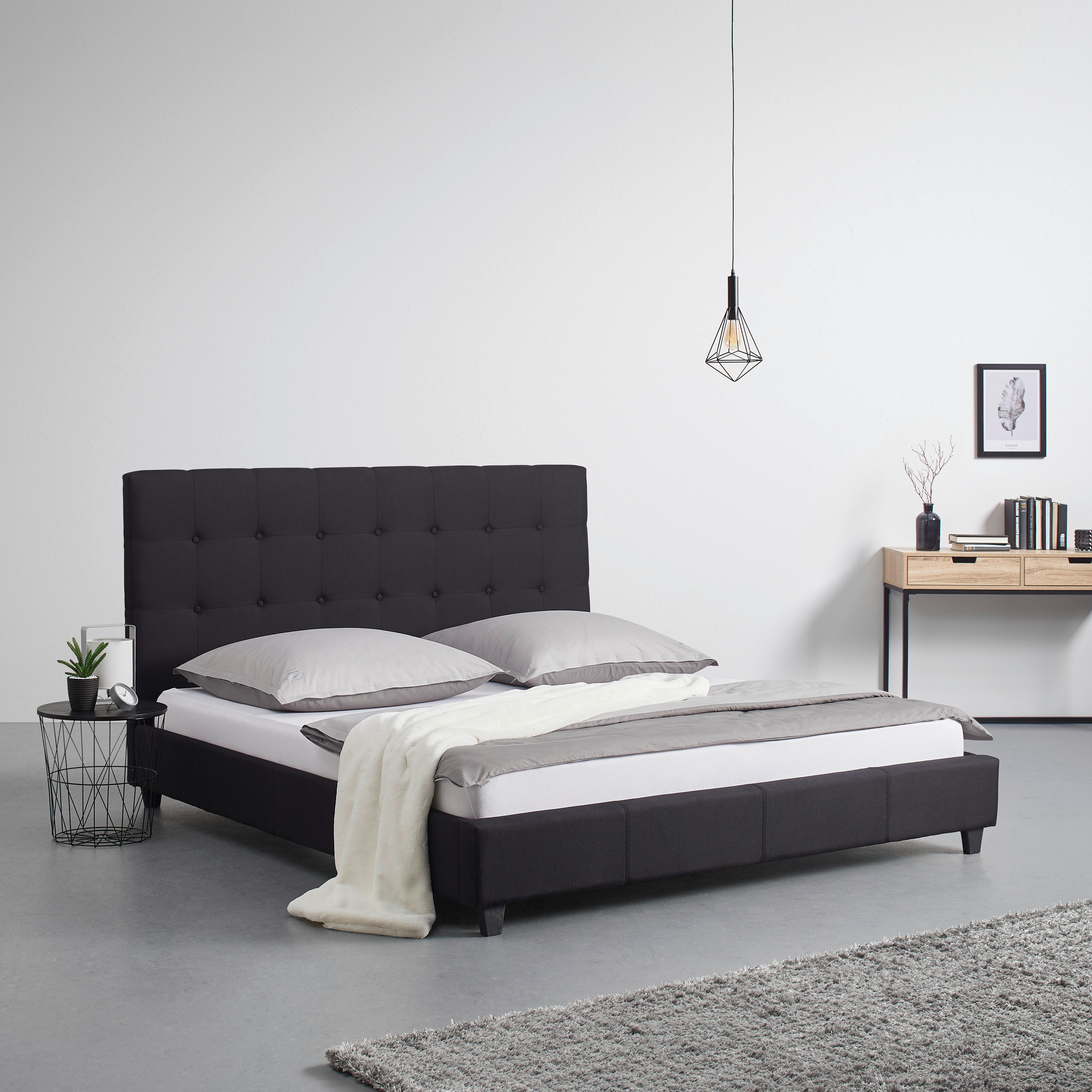 Čalúnená manželská posteľ FREDERICO, 180x200, čierna - čierna, Modern, kov/drevo (180/200cm) - Bessagi Home