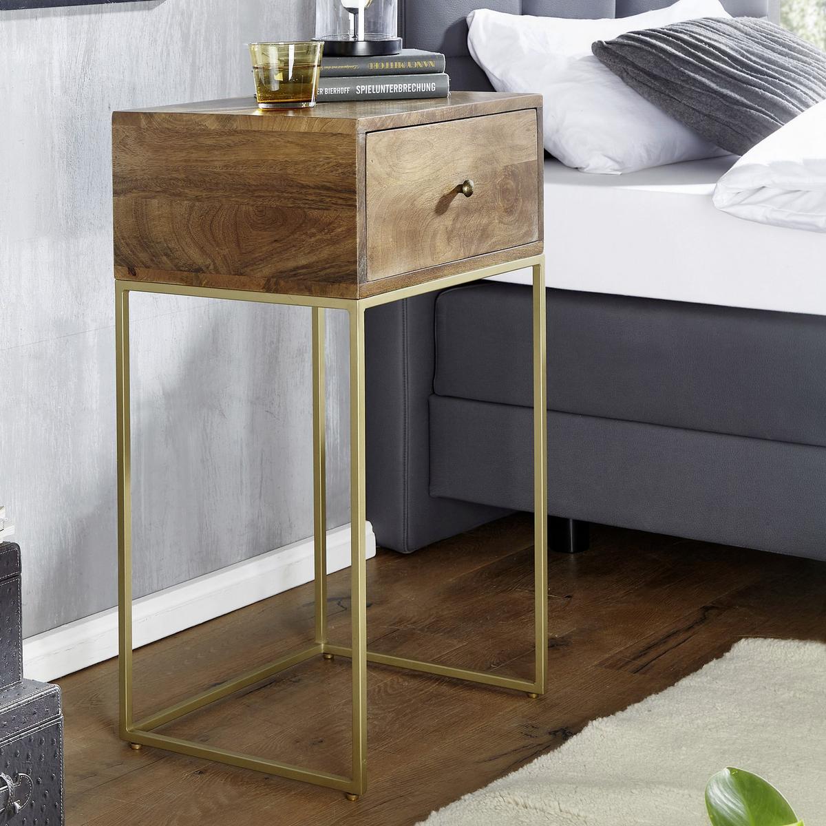 Nachtkästchen Braun Mangoholz Massiv H: 76 Cm - Goldfarben/Braun, MODERN, Holz (40/76/35cm) - MID.YOU