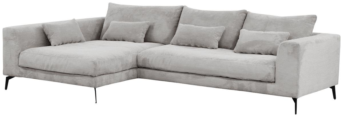 Ecksofa Berlin Cord Hellgrau 172x313 cm - Hellgrau/Schwarz, Design, Textil (172/313cm) - Livetastic
