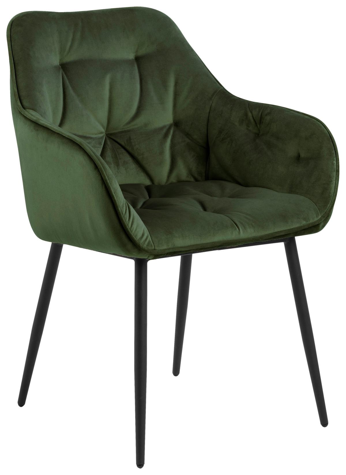 Stolička s podrúčkami BROOKE zamat zelená - čierna/zelená, Trend, kov/textil (58/83/55cm) - Livetastic