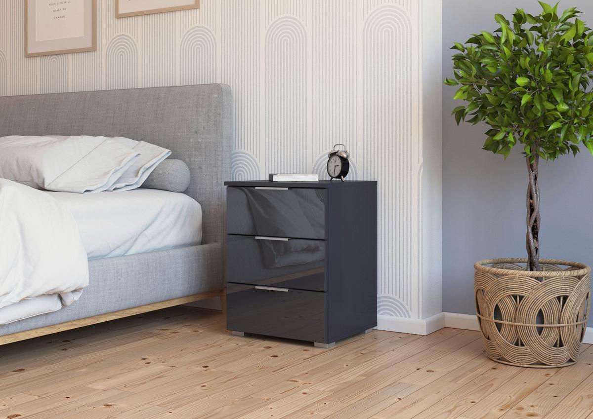 Nachkästchen Grau Metallic Dekor H: 62 Cm, Mars 3l-Glas - Grau Hochglanz/Alufarben, KONVENTIONELL, Glas/Holzwerkstoff (47/62/42cm)