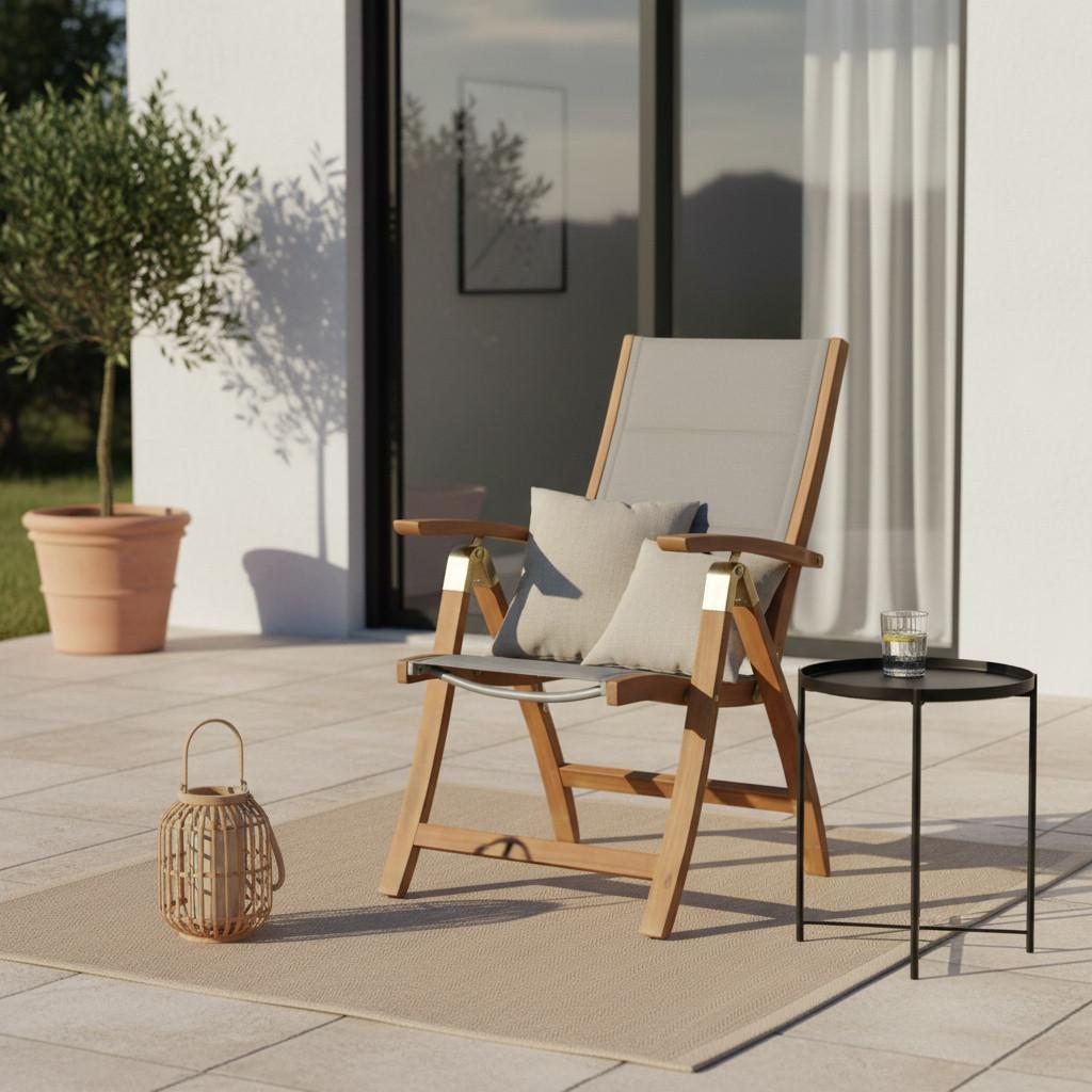 Gartensessel Klappbar Acapulco Akazie/Textil - Grau/Akaziefarben, ROMANTIK / LANDHAUS, Holz/Textil (61,5/110,5/68cm) - Gardenson