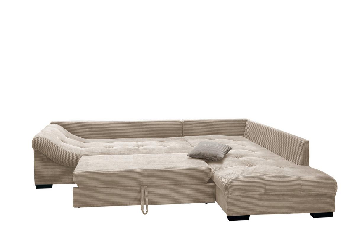 Rohová sedačka ALVITO, pravá, béžový manšestr - šedá/černá, Design, dřevo/textil (298/202cm) - MID.YOU
