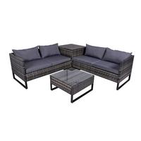 Loungegarnitur Ramira - Dunkelgrau/Schwarz, Basics, Glas/Kunststoff - Gardenson
