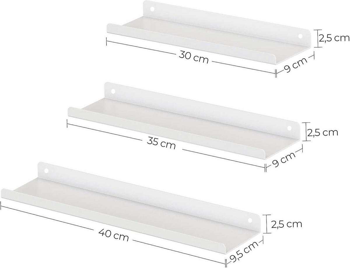Wandregalset Weiß B: 40 cm - Weiß, Basics, Metall (40/2,5/9,5cm)