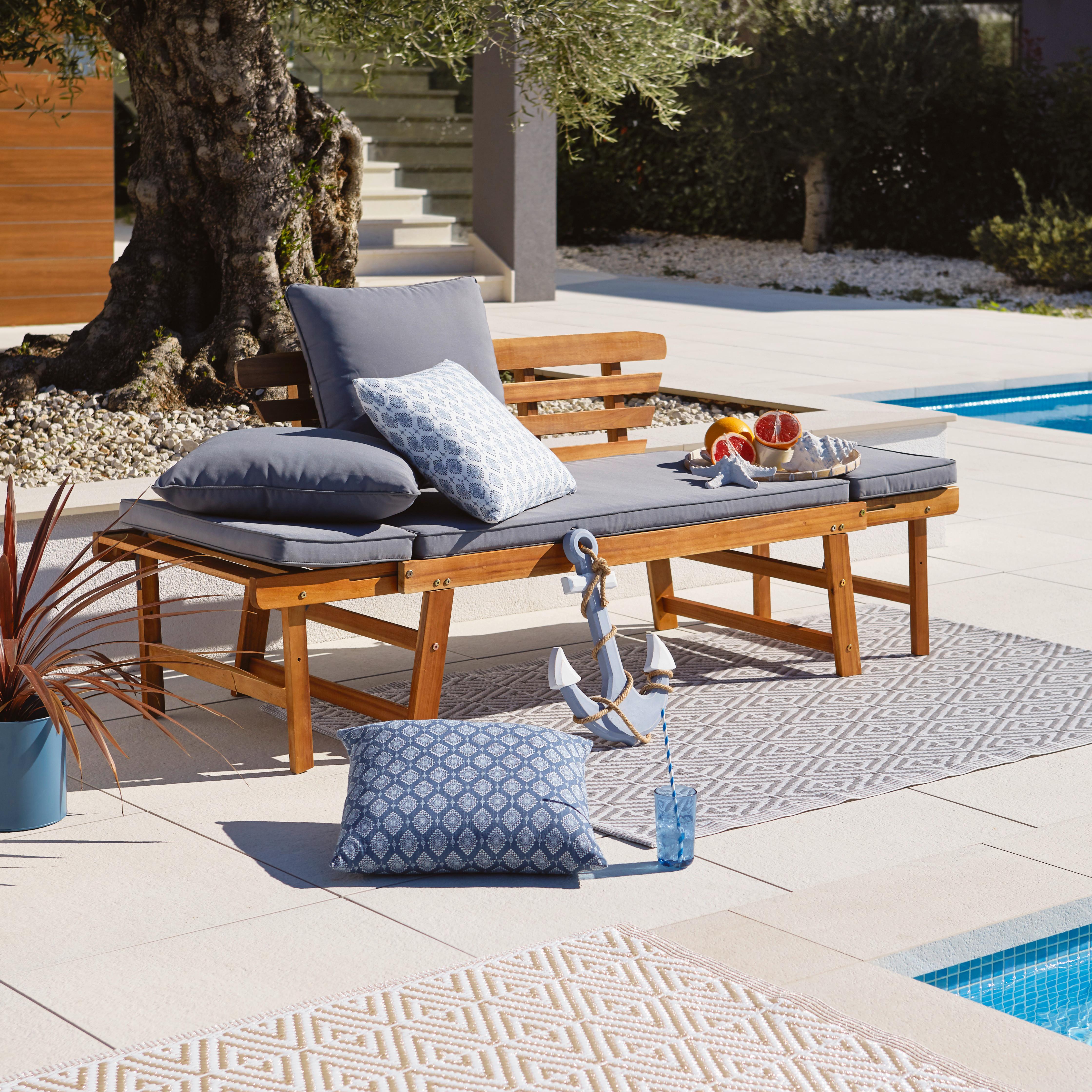 Gartenbank Holz 2-Sitzer Bali mit Liegefunktion und Kissen - Grau/Akaziefarben, MODERN, Holz/Textil (190/75/68cm) - James Wood
