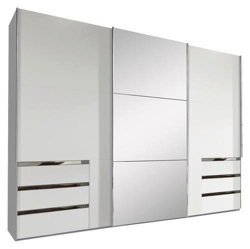 Schwebetürenschrank Mit Spiegel + Laden 300cm Level 36a, Weiß - Weiß, MODERN, Glas/Holzwerkstoff (300/216/65cm) - MID.YOU