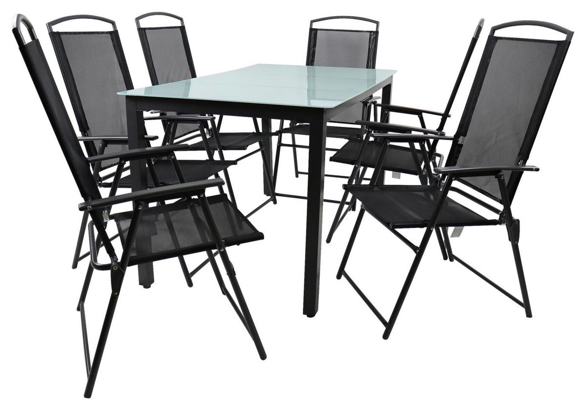 Gartenmöbel Set 7-tlg. Aus Metall/textil/glas - Anthrazit, Basics, Glas/Textil - Gardenson