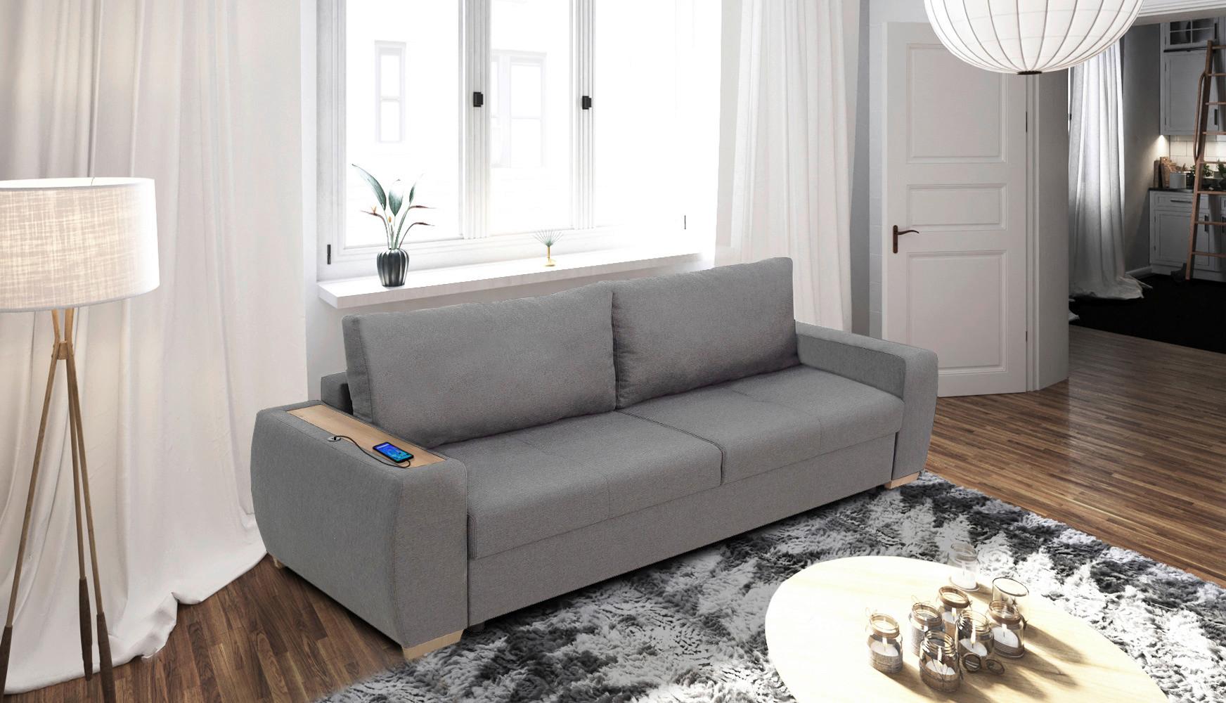 3-Sitzer-Sofa Mit Schlaffunktion Bongo Hellgrau - Hellgrau, Basics, Textil (238/85/88cm) - P & B