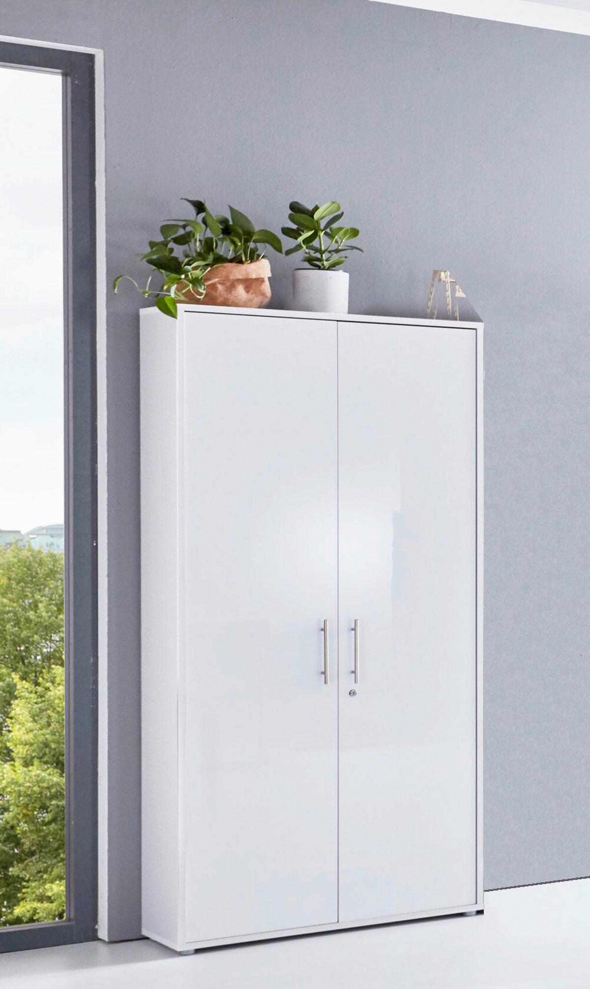 Aktenschrank Office Edition Weiß, Weiß Hochglanz B: 84,4cm - Weiß Hochglanz/Weiß, MODERN, Holzwerkstoff (84,4/185,6/33cm) - MID.YOU