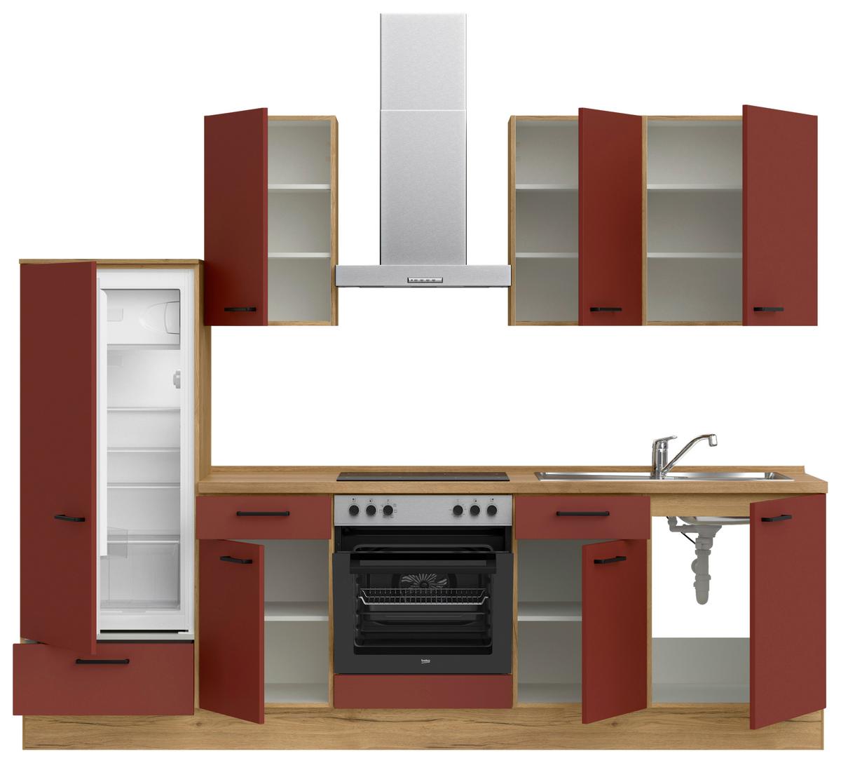 Küchenleerblock Easytouch Low-Line, L6 Links - Eichefarben/Rot, MODERN, Holzwerkstoff (270cm) - Nobilia