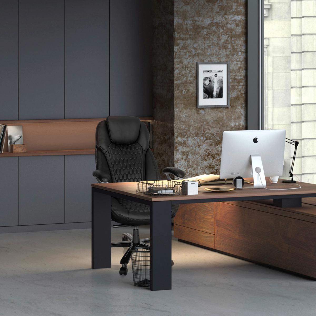 Chefsessel Xxl Pullmann I Schwarz - Schwarz, MODERN, Leder/Kunststoff (73/138/85cm) - MID.YOU