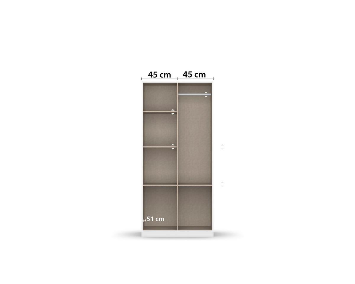 Drehtürenschrank 91 cm Berlin Eiche Dekor/Weiß - Weiß Hochglanz/Eiche Artisan, MODERN, Holzwerkstoff (91/197/54cm) - Rauch Möbel
