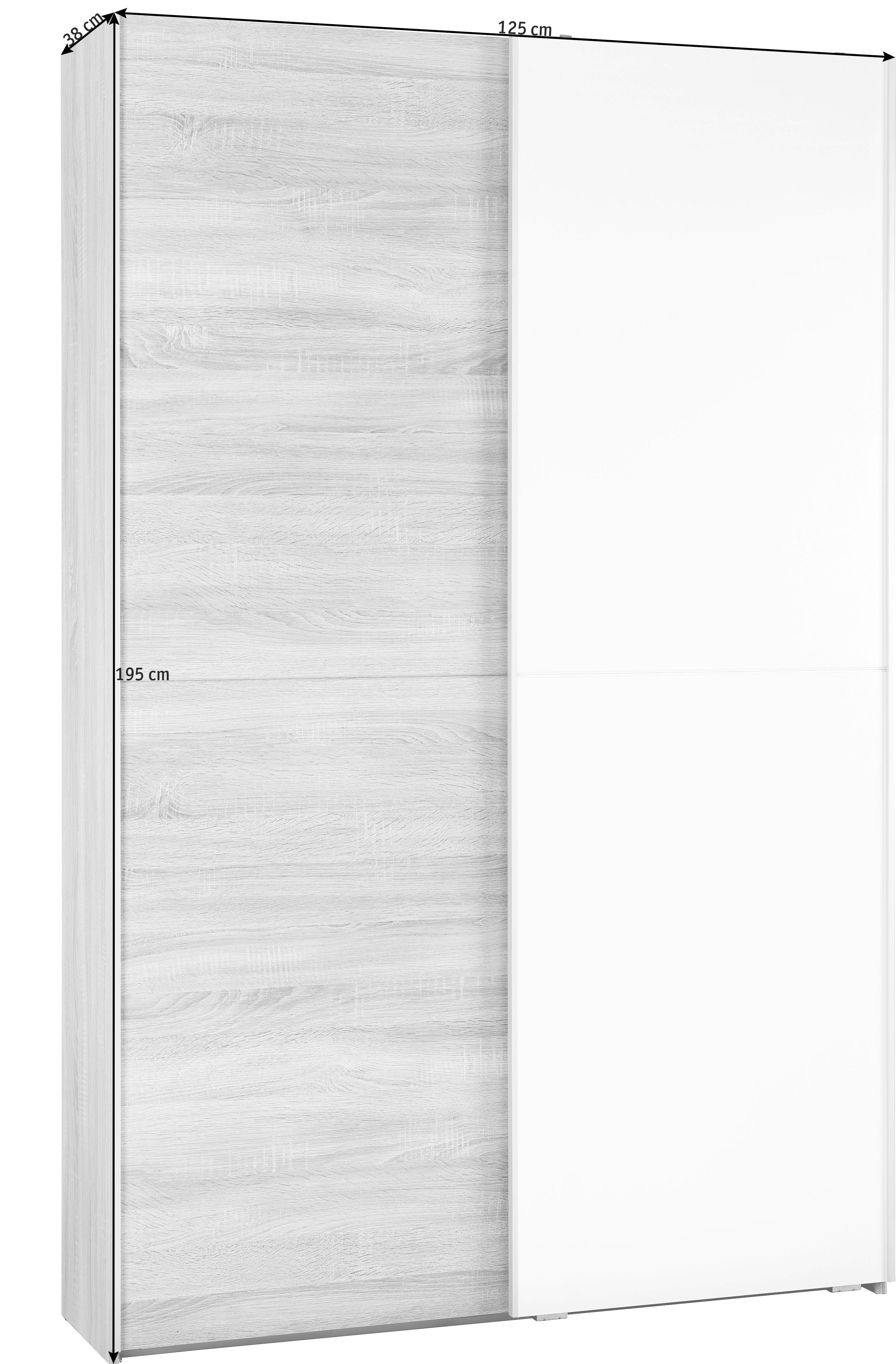 Schwebetürenschrank  125cm Aladin Sonoma Eiche Dekor - Weiß/Sonoma Eiche, KONVENTIONELL, Holzwerkstoff (125/195/38cm) - Livetastic