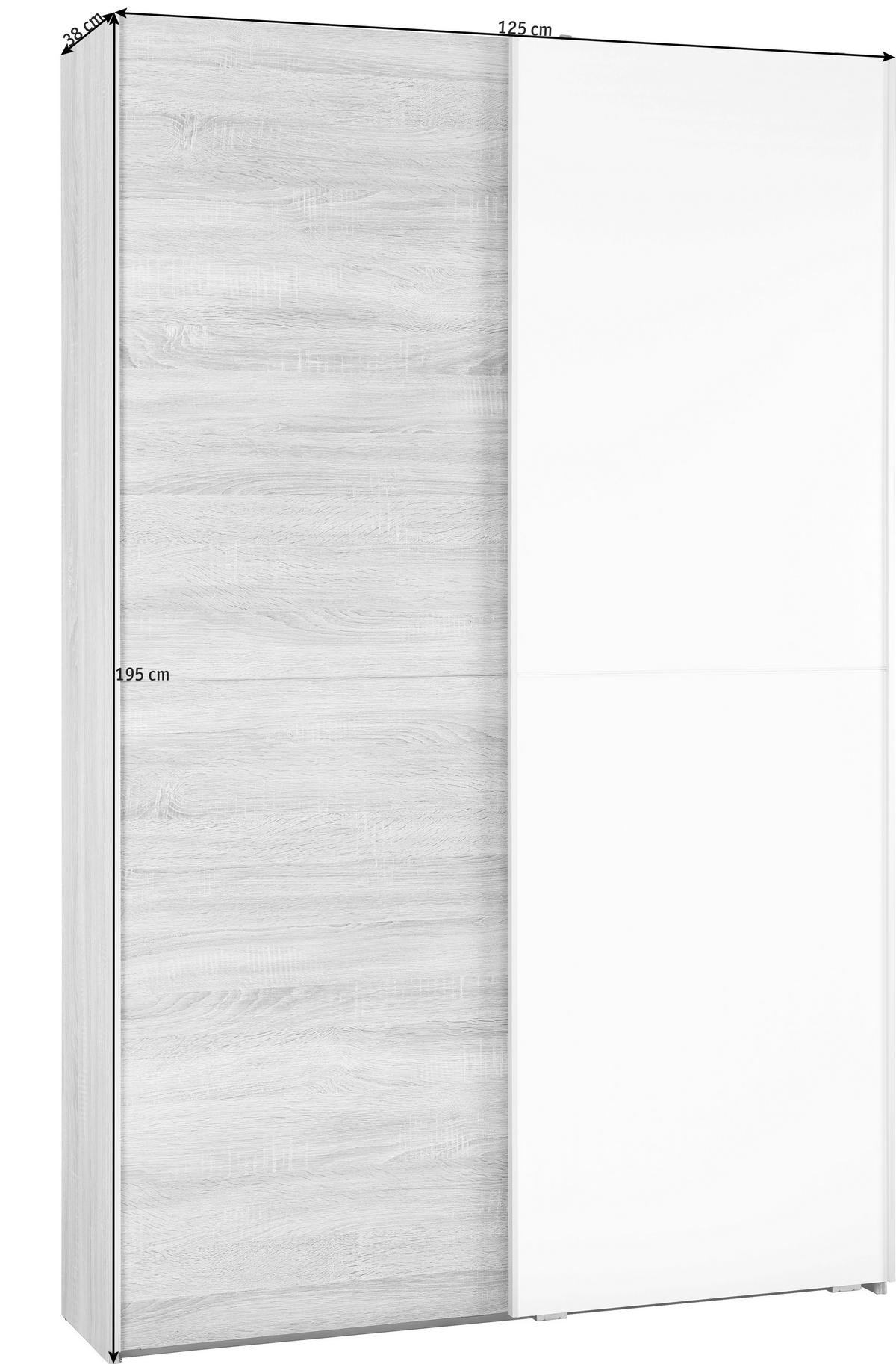 Tolóajtós Szekrény Aladin - Sonoma tölgy/fehér, Konventionell, faalapú anyag (125/195/38cm) - Livetastic