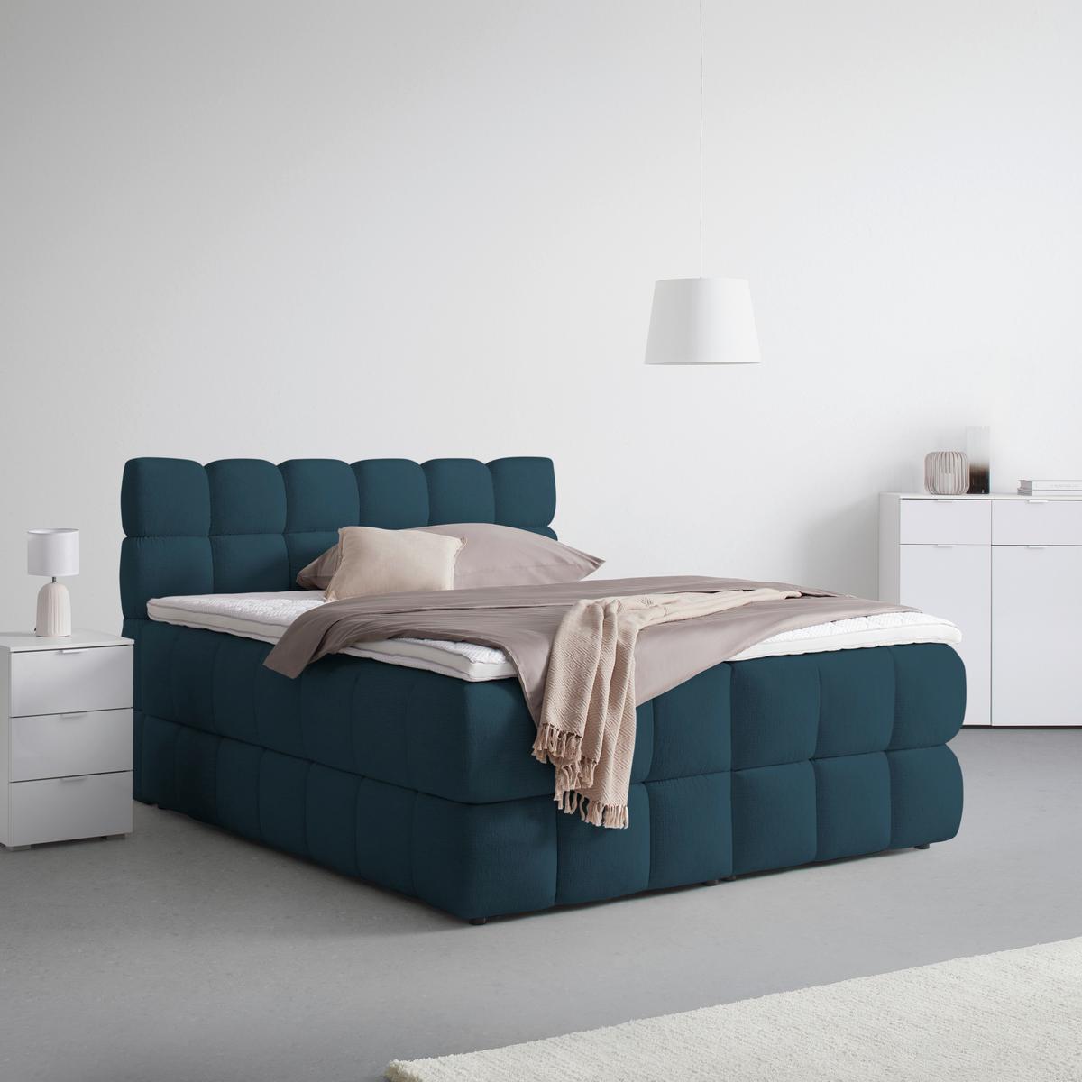 Boxspring postel BUBBLE BOX 180/200 cm, modrá - modrá/černá, Konvenční, kov/dřevo (180/200cm) - Premium Living