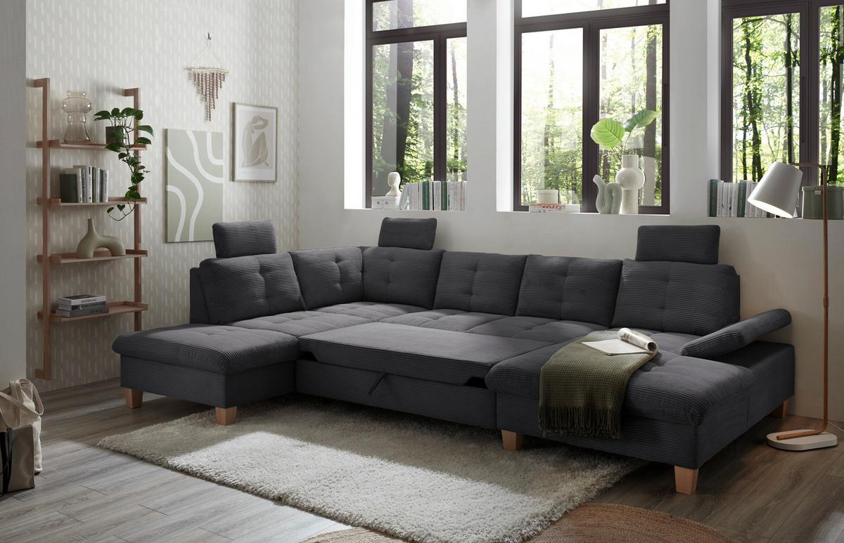 Wohnlandschaft Ascot Anthrazit U: 220x324x170 Cm - Eichefarben/Anthrazit, KONVENTIONELL, Textil (220/324/170cm) - MID.YOU