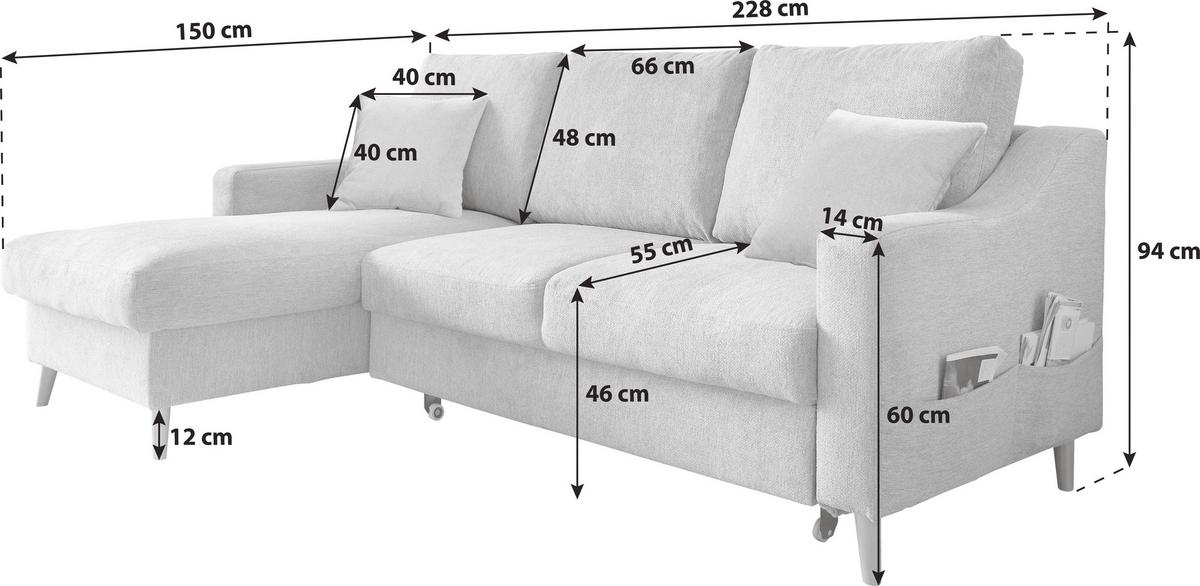 Ecksofa Valentina - Naturfarben/Hellblau, Design, Textil (150/228cm) - P & B