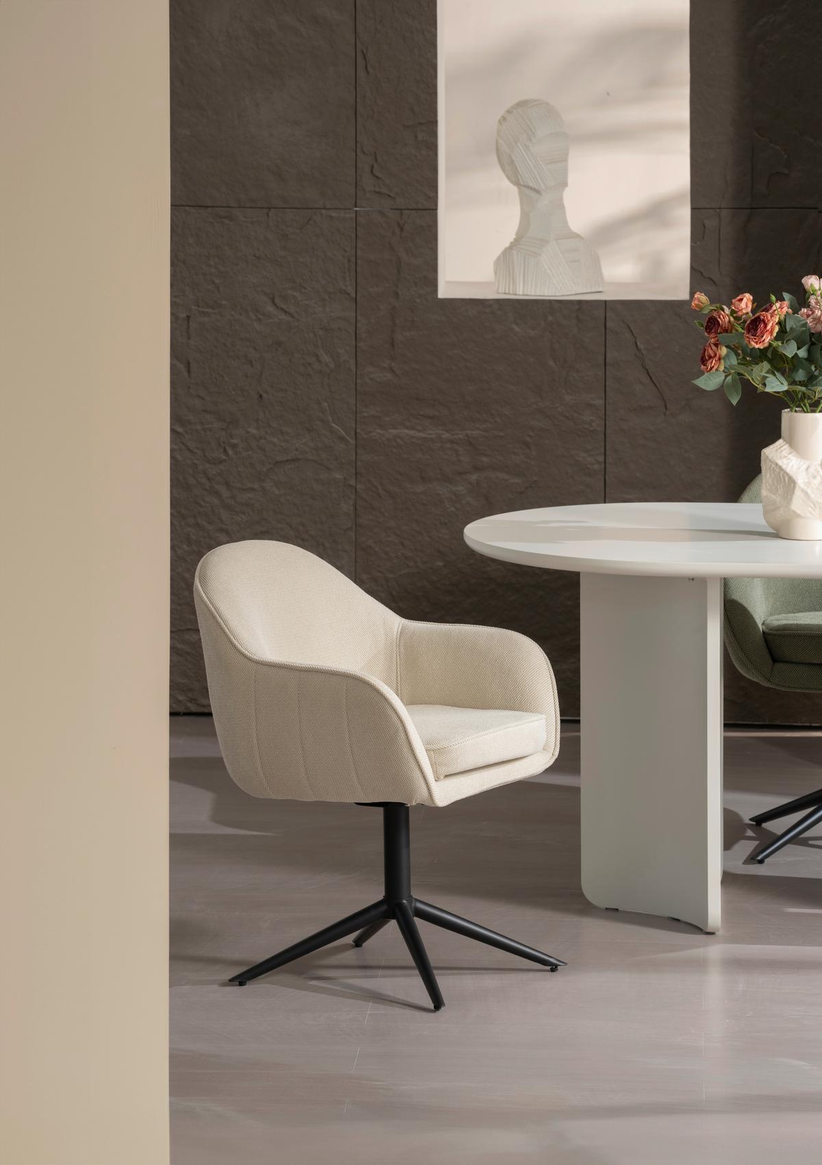 Armlehnstuhl Amara Leinenoptik Beige, B: 60 Cm - Beige/Schwarz, KONVENTIONELL, Holz/Textil (60/81/62cm) - MID.YOU