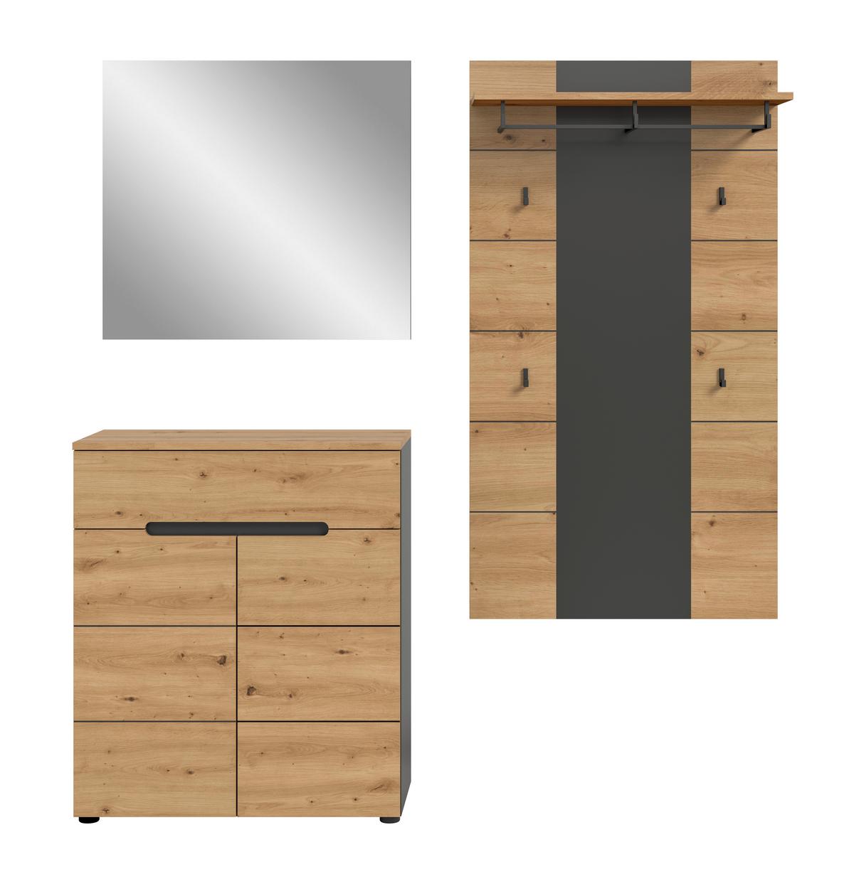 Garderobe Canu 3-teilig Eiche Artisan/grau B: 175 Cm - Eiche Artisan, Design, Holzwerkstoff (175/190/37cm) - Livetastic