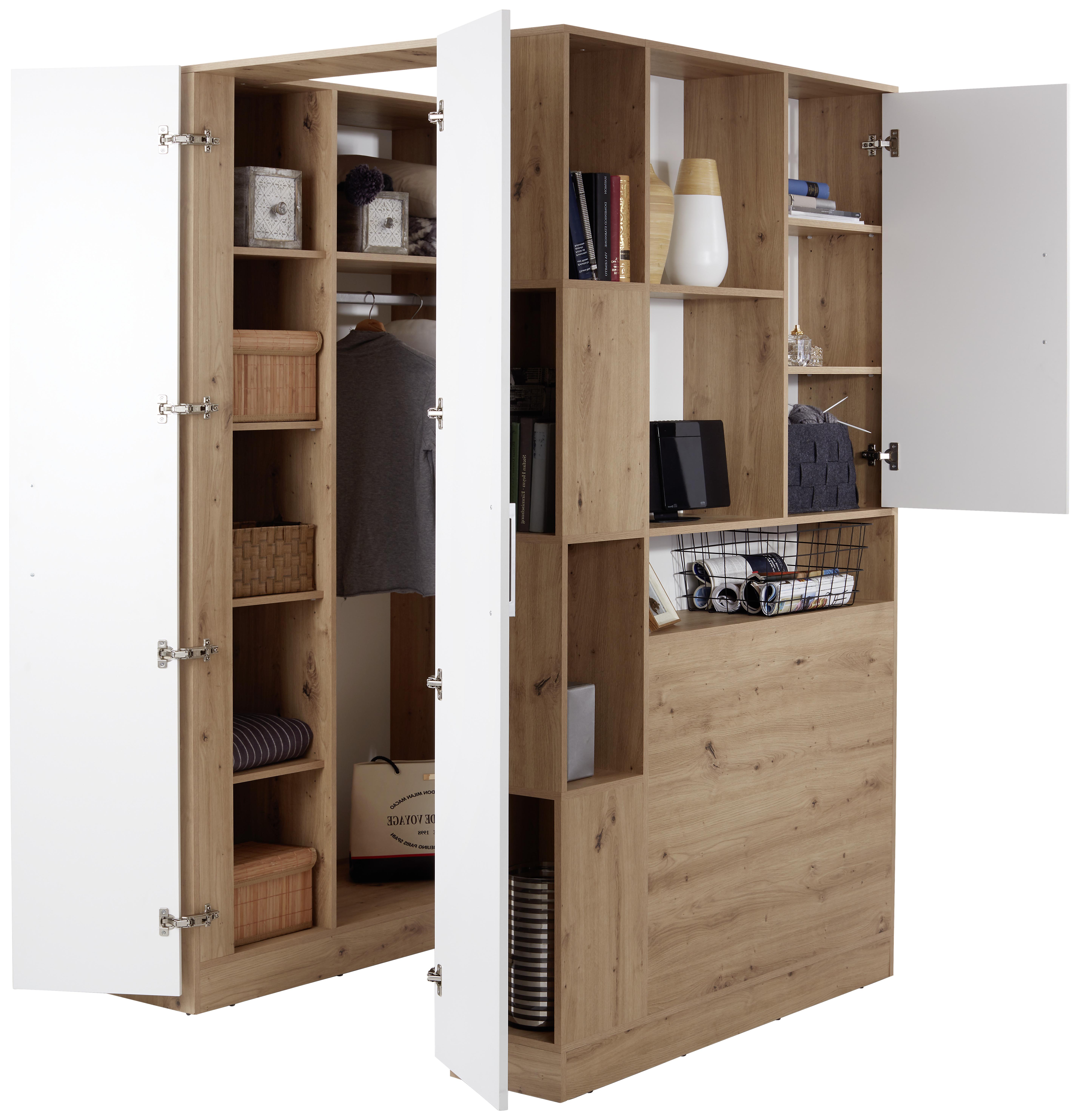 Eckschrank Begehbar mit Regal 150cm Box, Eiche Dekor/Weiß - Weiß/Eiche Artisan, MODERN, Holzwerkstoff (150/205/120cm) - Ondega