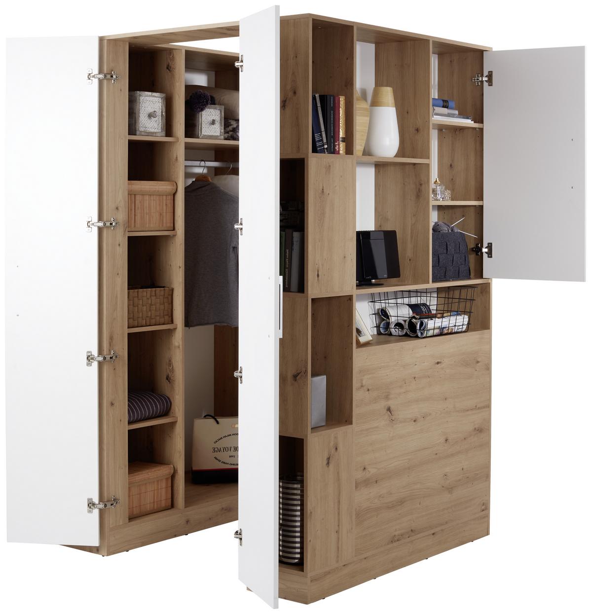 Eckschrank Begehbar Mit Regal 150cm Box, Eiche Dekor/weiß - Weiß/Eiche Artisan, MODERN, Holzwerkstoff (150/205/120cm) - Ondega