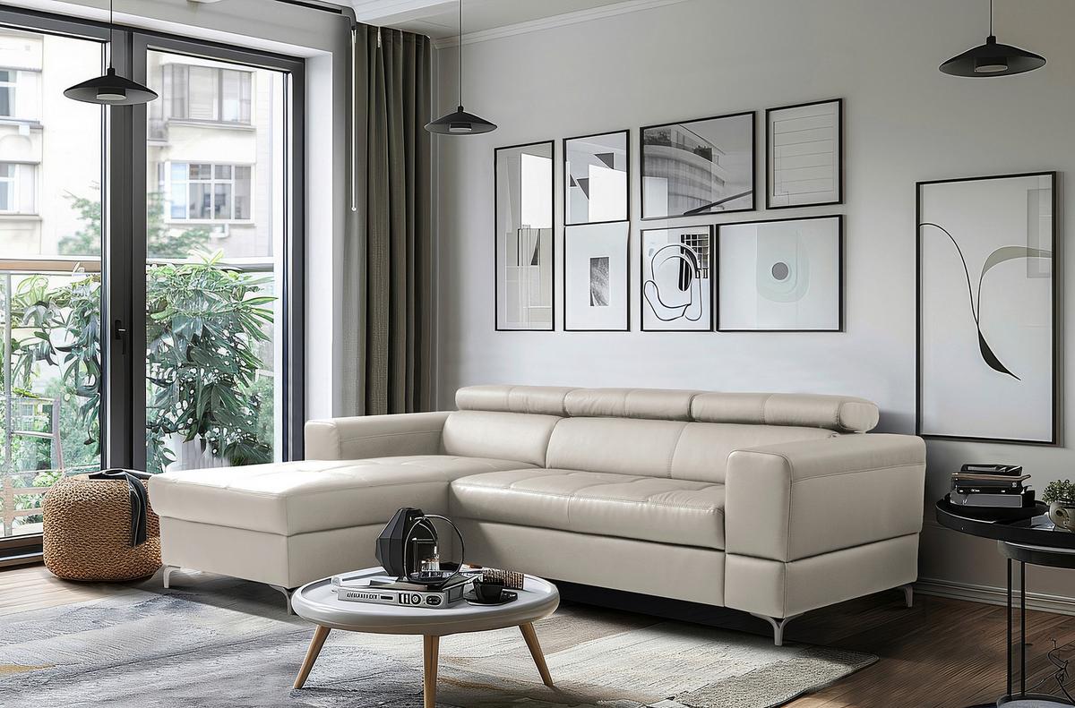 Ecksofa Torino Teilleder Platinfarben 173x247 - Platinfarben/Schwarz, Design, Leder/Textil (173/247cm) - Livetastic