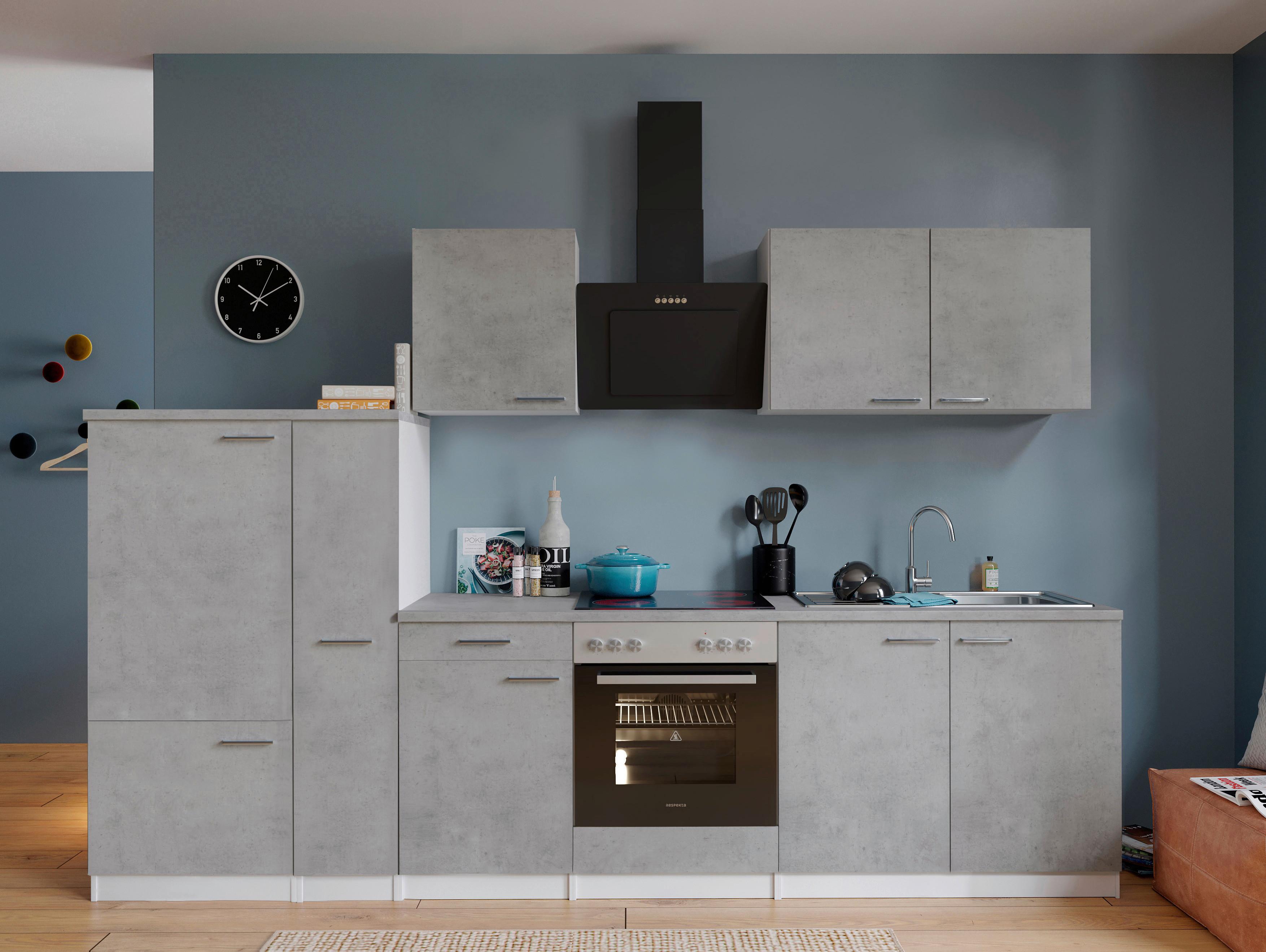 Küchenblock Malia B: 300 cm Grau, mit Geräte - Weiß/Grau, Basics, Holzwerkstoff (300cm) - Respekta