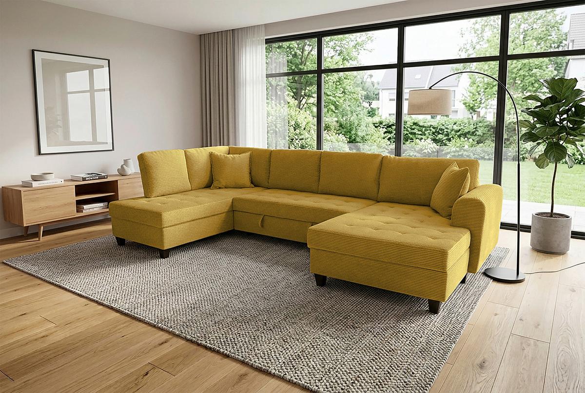 Wohnlandschaft Moritz Senfgelb U-Form: 178x324x155cm - Senfgelb, Trend, Textil (178/324/155cm)