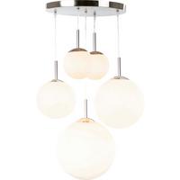 Hängeleuchte Balla H: 90 cm 5-Flammig, mit Opalglas-Kugeln - Opal/Nickelfarben, Basics, Glas/Metall (50/90cm) - Globo