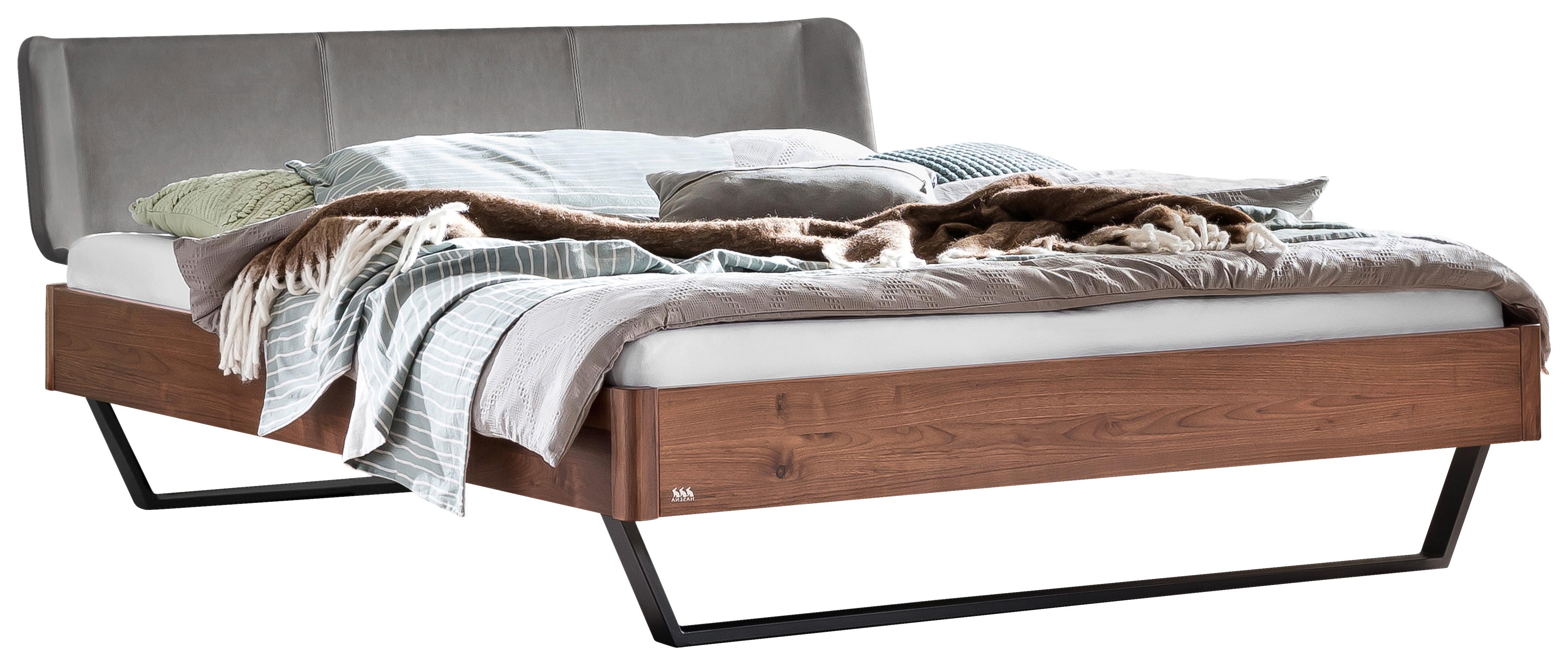 Bett Montieri Nussbaumfarben 140x200 Cm - Dunkelgrau/Anthrazit, MODERN, Holz/Textil (140/200cm) - Hasena