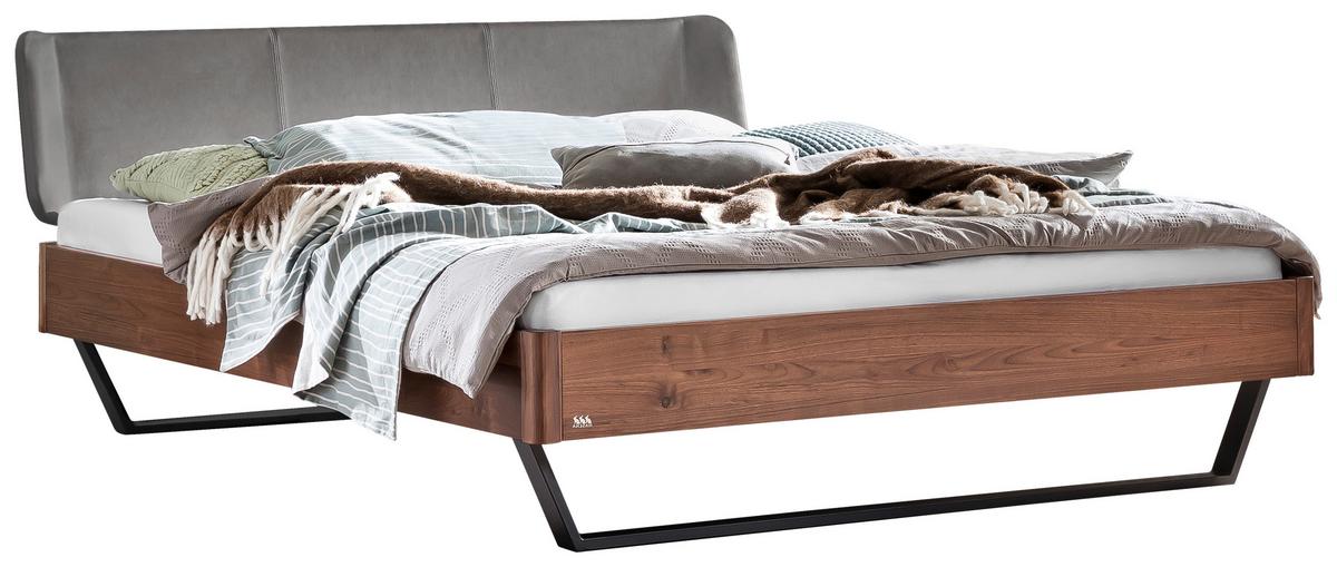 Bett Montieri Nussbaumfarben 140x200 Cm - Dunkelgrau/Anthrazit, MODERN, Holz/Textil (140/200cm) - Hasena