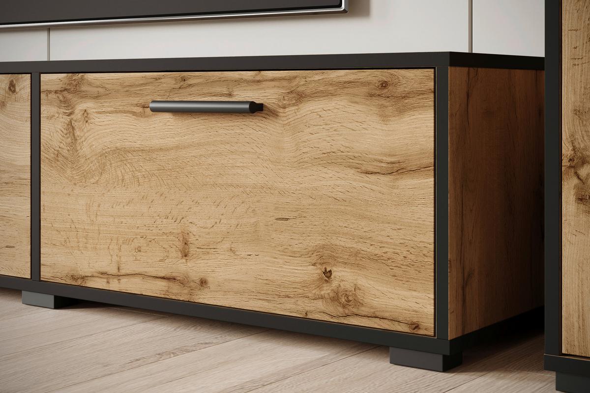 Wohnwand 4 -Teilig. Bogota XL Wotan Eiche Dekor - Eiche Wotan/Schwarz, Basics, Holzwerkstoff (240/130/31cm) - MID.YOU